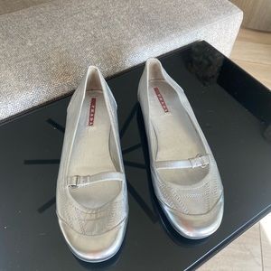 Prada Silver Leather Flats